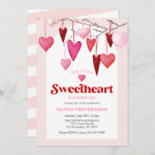 Unser kleines Sweetheart Valentine 1. Geburtstag P Einladung (Vorne/Hinten)