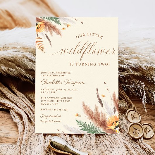 Unser kleines Wildblume 2. Geburtstag Party Einladung