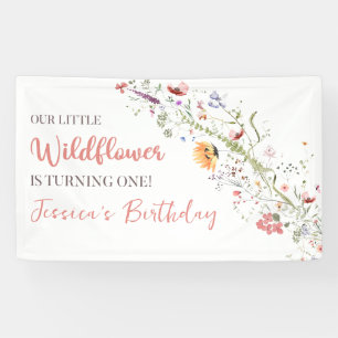 Unser kleines Wildblume Baby Girl 1. Geburtstag Pa Banner