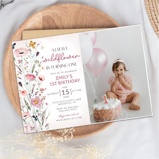 Unser kleines Wildblume Baby Girl 1. Geburtstag Pa Einladung