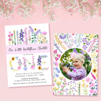 Unser kleines Wildblume Girl 1. Geburtstag Foto Einladung