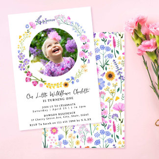 Unser kleines Wildblume Girl 1. Geburtstag Foto Einladung