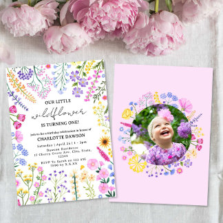Unser kleines Wildblume Girl Erster Geburtstag Fot Einladung