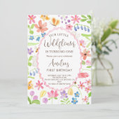 Unser kleines Wildblume Mädchen zum ersten Geburts Einladung (Stehend Vorderseite)