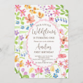 Unser kleines Wildblume Mädchen zum ersten Geburts Einladung (Vorne/Hinten)
