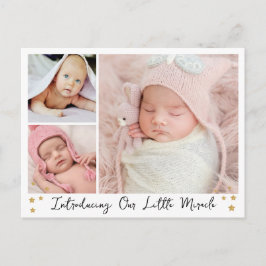 Unser kleines Wunderkind Gold Star 3 Fotos Baby Ankündigungspostkarte