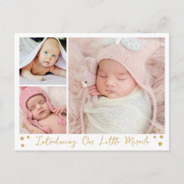 Unser kleines Wunderkind Gold Star 3 Fotos Baby Ankündigungspostkarte