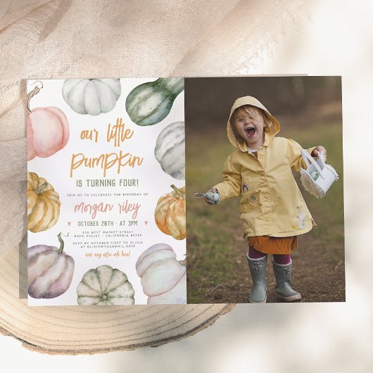 Unser Little Pumpkin Boho Fall Birthday Party Foto Einladung