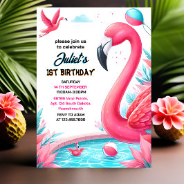 Unser Luau Fly Pink Flamingo Pool Party 1. Einladung