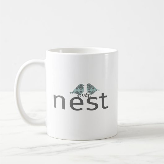 Unser Nest zwei Vögel blau grau Kaffeetasse (Links)