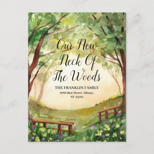 Unser neuer Fleck des Waldes, der sich neue Adress Ankündigungspostkarte (Vorderseite)