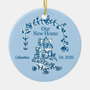 Unser Neuer-Haus-Grafik-Schmuck Keramik Ornament