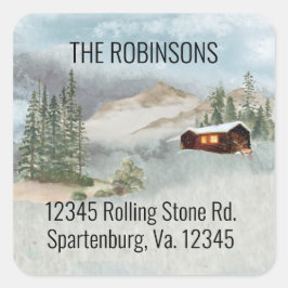 Unser neuer Nacken der Holzhütten-Pinien-Adresse Quadratischer Aufkleber