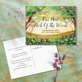 Unser neuer Nacken des Waldes neue Adresse bewegen Ankündigungspostkarte