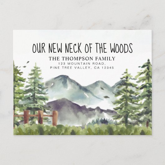 Unser neuer Nacken des Woods Moving Watercolor Ankündigungspostkarte (Vorderseite)