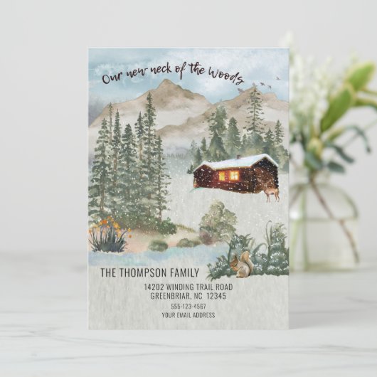 Unser neuer Nacken in der Kiefernhütte Einladung (Stehend Vorderseite)