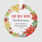 Unser neuer Zuhause Floral-Poinsettia-Wreath Ornament (Vorderseite)