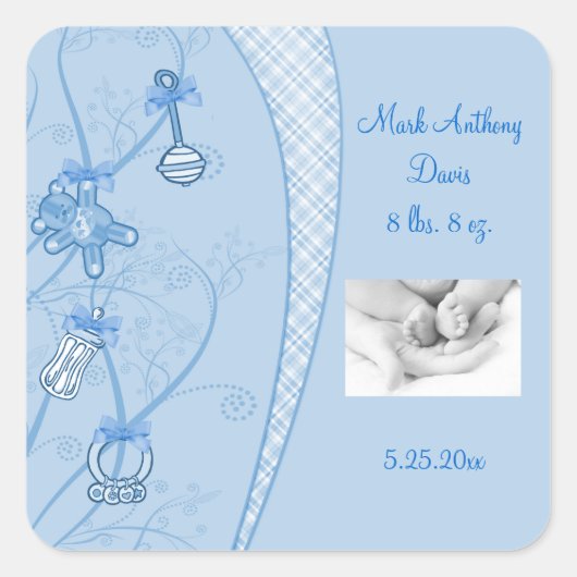 Unser neuer Zusatz in Blautönen Quadratischer Aufkleber (Vorderseite)