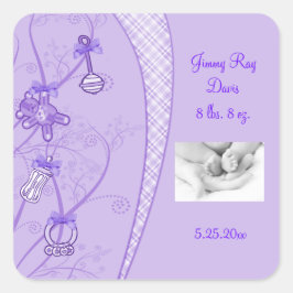 Unser neuer Zusatz in Lila Farben Quadratischer Aufkleber