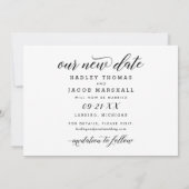 Unser neues Date Modernes kalligrafisches Hochzeit Save The Date (Rückseite)