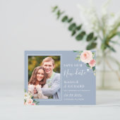 Unser neues Datum Dusty Blue Blush Pink Floral ger Postkarte (Stehend Vorderseite)