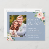 Unser neues Datum Dusty Blue Blush Pink Floral ger Postkarte (Vorne/Hinten)