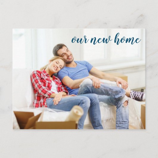 Unser neues Zuhause Custom Full Bleed Foto haben w Ankündigungspostkarte (Vorderseite)