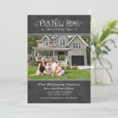 Unser neues Zuhause Rustikales Black Chalkboard Fo Ankündigung (Stehend Vorderseite)