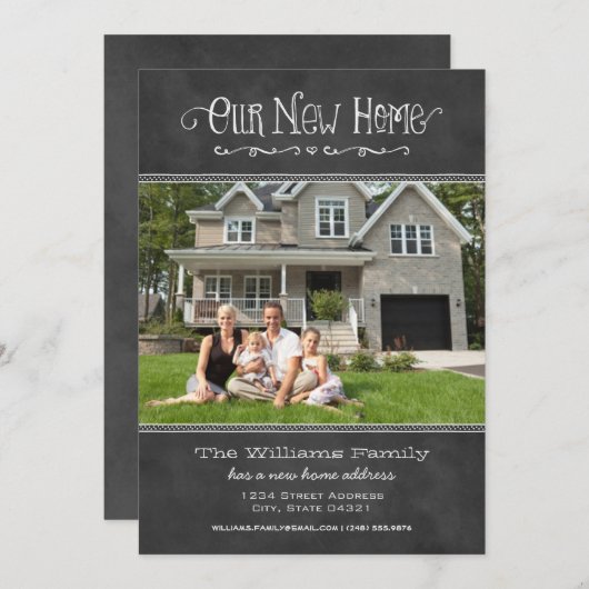 Unser neues Zuhause Rustikales Black Chalkboard Fo Ankündigung (Vorne/Hinten)