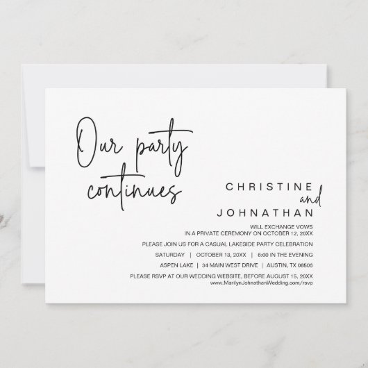 Unser Party geht weiter, Hochzeitsessen Einladung (Vorderseite)