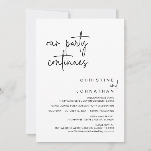 Unser Party geht weiter, Hochzeitsfeier Abendessen Einladung (Vorderseite)