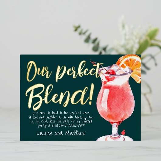 Unser perfekter Blend Funny Cocktail Save the Date Folieneinladung (Stehend vorne)