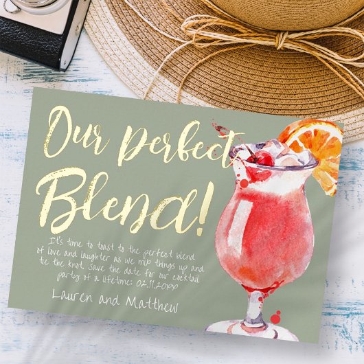 Unser perfekter Blend Funny Cocktail Save the Date Folieneinladung