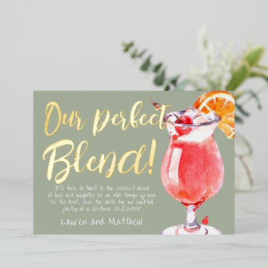Unser perfekter Blend Funny Cocktail Save the Date Folieneinladung (Stehend vorne)