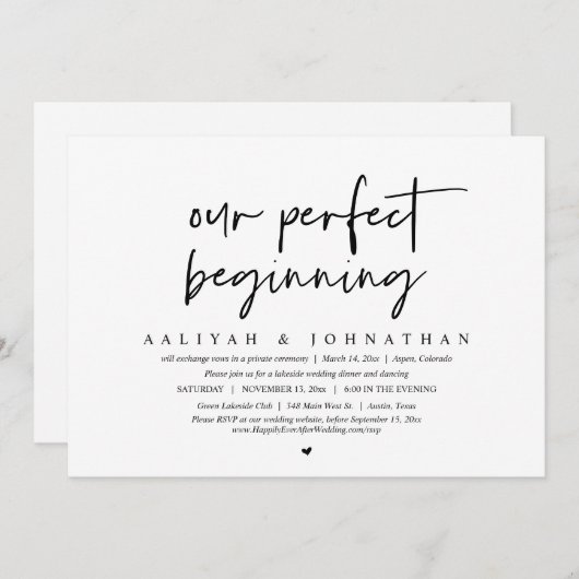 Unser perfektes Beginnungs-, Hochzeitserlebnis-Par Einladung (Vorne/Hinten)