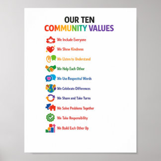 Unser Poster mit zehn Gemeinschaftswerten 8,5x11 –
