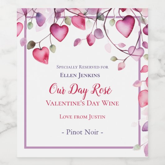 Unser Rosé-Valentinstag Weinetikett (Einzelnes Label)