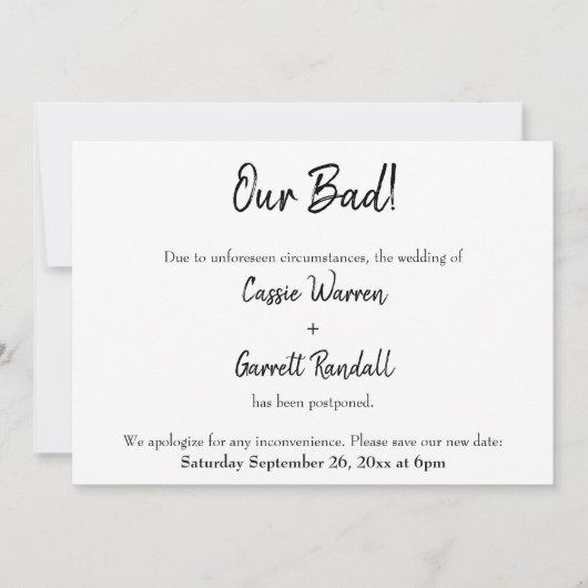 "Unser Schlechtes!" Verspätete Hochzeitsankündigun Einladung (Vorderseite)