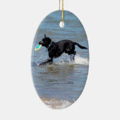 Unser schwarzes Labrador, das Frisbee vom See Keramikornament (Rechts)