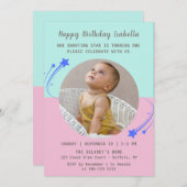 Unser Shooting Star dreht sich einen Geburtstag Einladung (Vorne/Hinten)