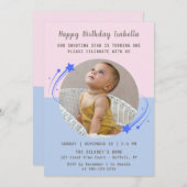 Unser Shooting Star dreht sich einen Geburtstag Einladung (Vorne/Hinten)