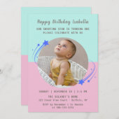 Unser Shooting Star dreht sich einen Geburtstag Einladung (Vorne/Hinten)