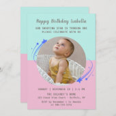 Unser Shooting Star dreht sich einen Geburtstag Einladung (Vorne/Hinten)