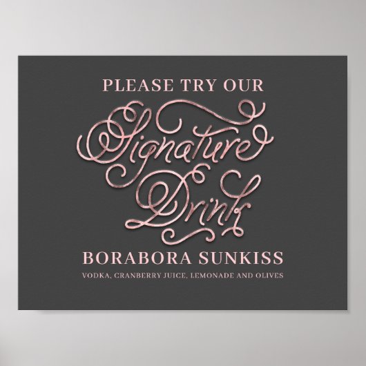 Unser Signature Drink Wedding Bar Sign Poster (Vorne)