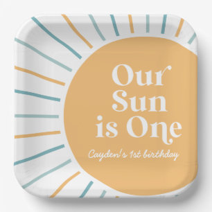 Unser Sonnenschein ist ein Boho-Sonnengeburtstag Pappteller