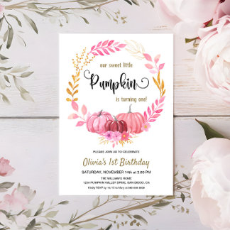 Unser süßer Pink Pumpkin 1. Geburtstag Party Einladung