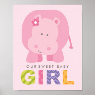 Unser Sweet Baby Girl Pink Hippo Kinderzimmer Poster