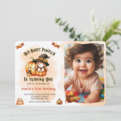 Unser Sweet Pumpkin Watercolor Foto zum ersten Geb Einladung (Stehend Vorderseite)