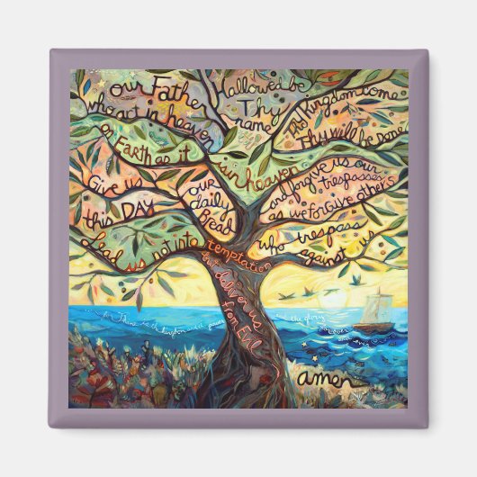 Unser Vater Gebet in einem Olivenbaumplatz Magnet (Vorne)