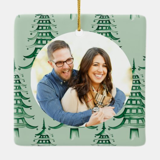 Unser Verheirateter Pagoda-Baum zu Weihnachten Keramikornament (Rückseite)